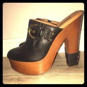 Calvin Klein leather heeled clogs - like new.